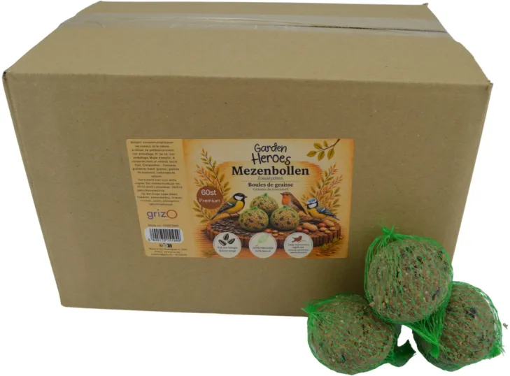 [GRI-123973000] BOULES DE MESANGES DANS FILET 60PC CARTON - PREMIUM GARDEN HEROES
